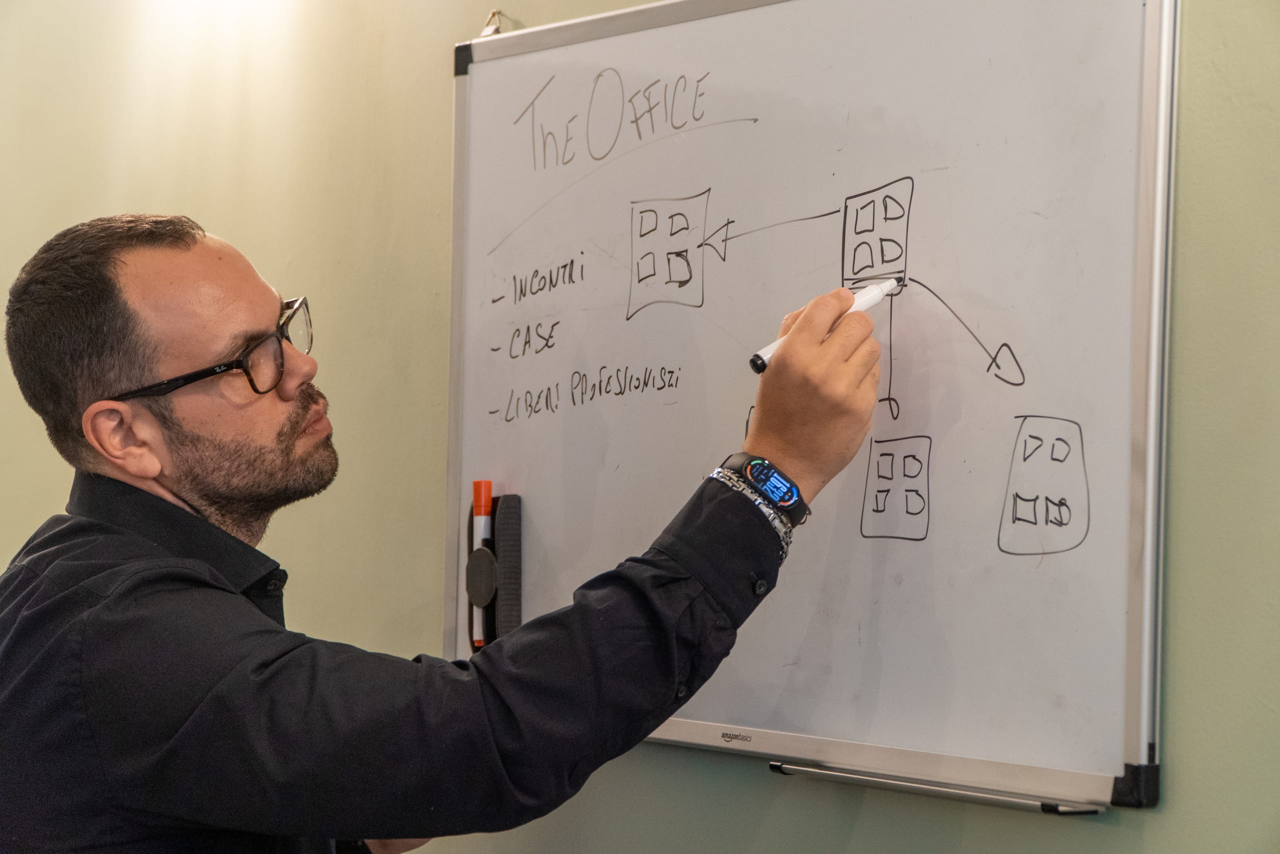 Armando Ferrandino alla lavagna mentre pianifica la presenza su Google di un’attività locale