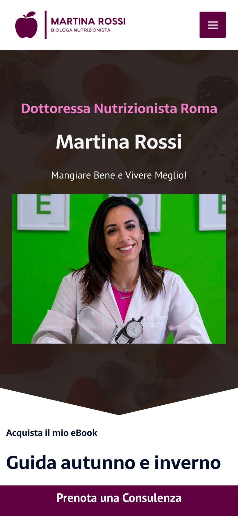 Home page mobile del sito della nutrizionista Martina Rossi
