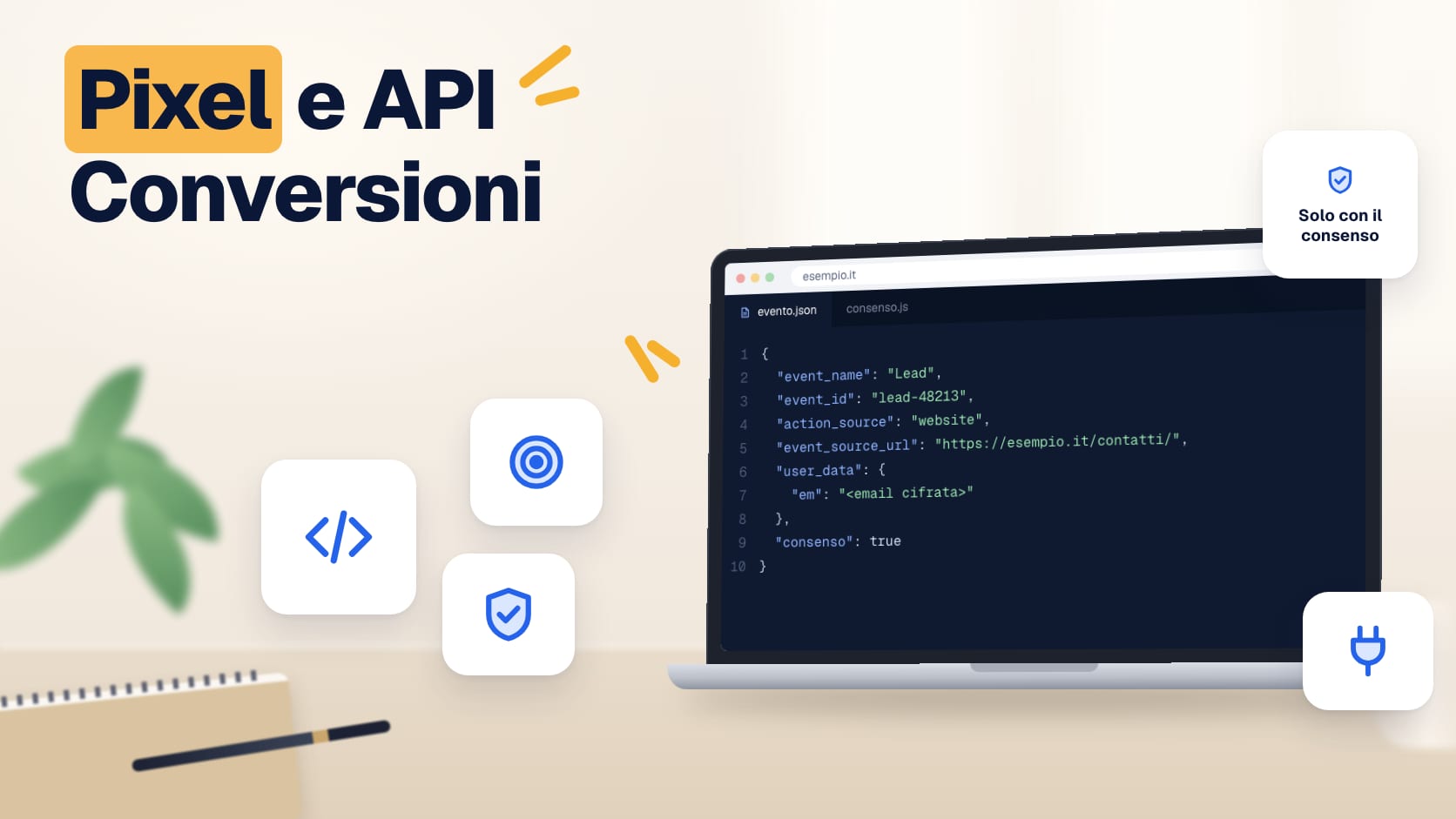 Illustrazione: codice dell'evento di conversione inviato sia dal browser sia dal server, con il consenso ai cookie