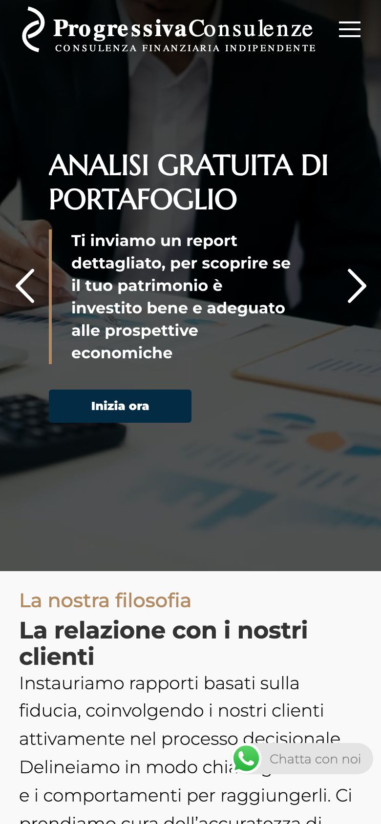 Home page mobile del sito di Progressiva Consulenze