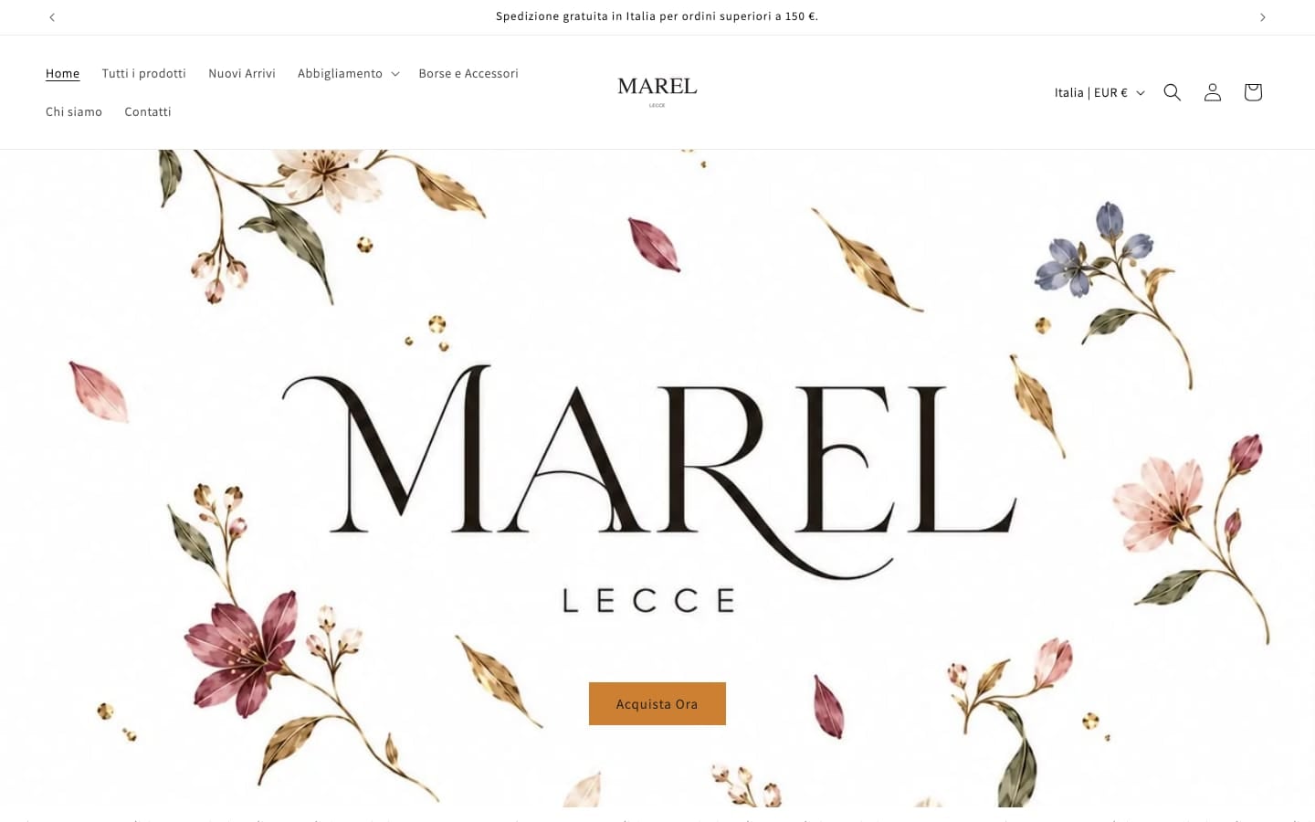 Home page dell'e-commerce Shopify di Marel Boutique, negozio di abbigliamento donna a Lecce