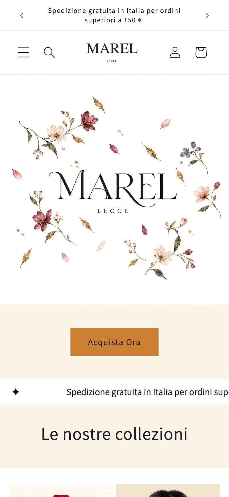 Home page mobile dell'e-commerce Marel Boutique