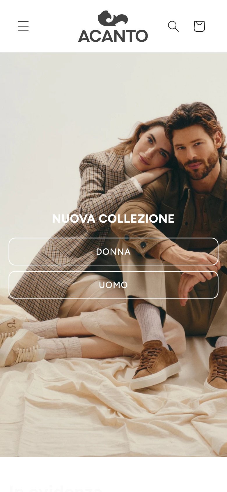 Home page mobile dell'e-commerce Acanto