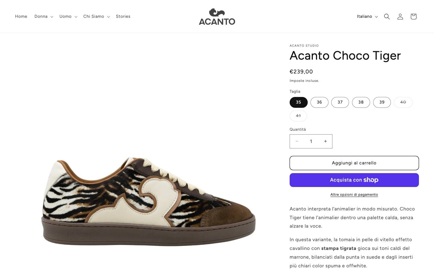 Scheda prodotto della sneaker Acanto Choco Tiger