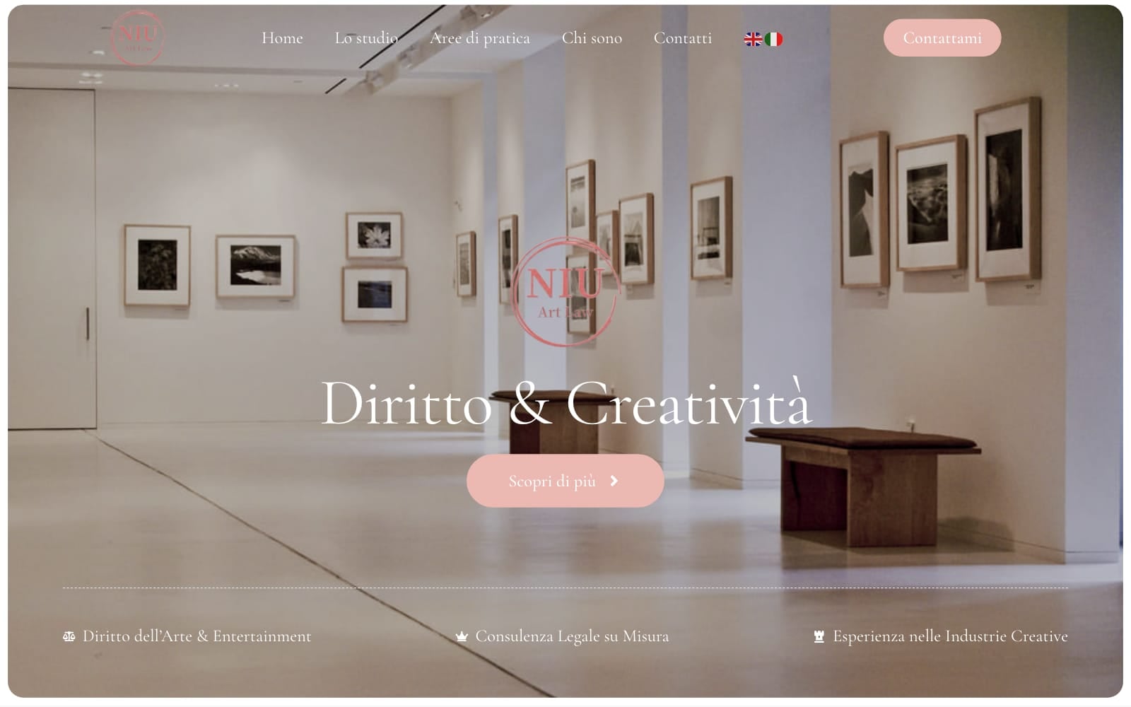 Home page del sito NIU Art Law, studio legale per il diritto dell'arte a Milano