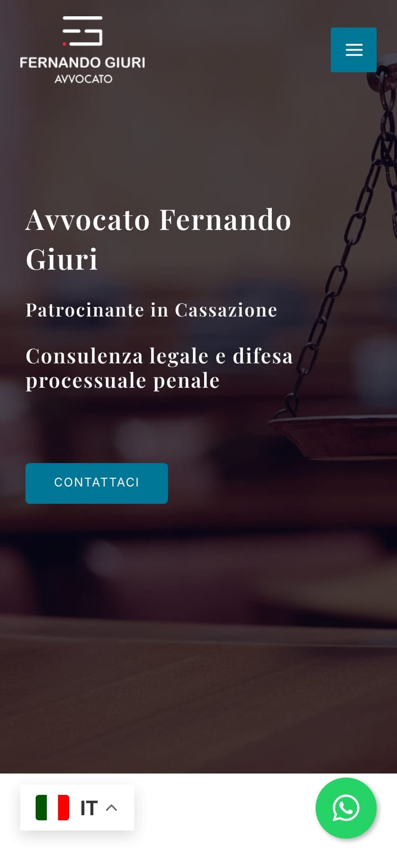 Home page del sito dell'avvocato Giuri vista da smartphone