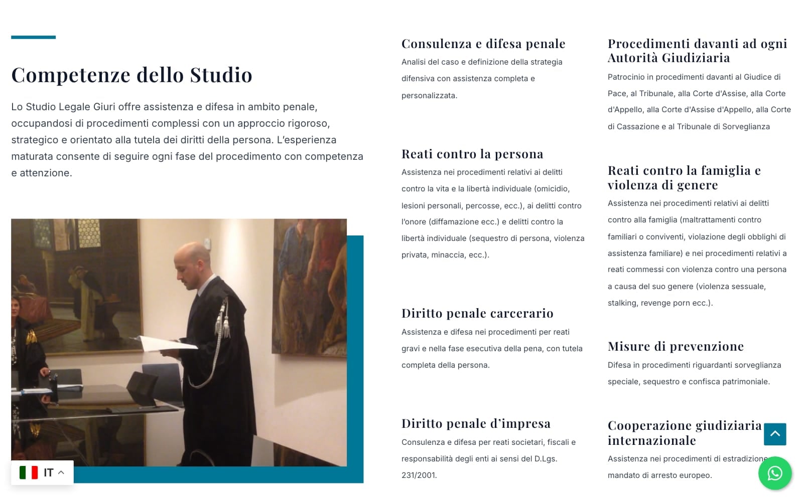 Sezione Competenze dello Studio nel sito dell'avvocato Giuri
