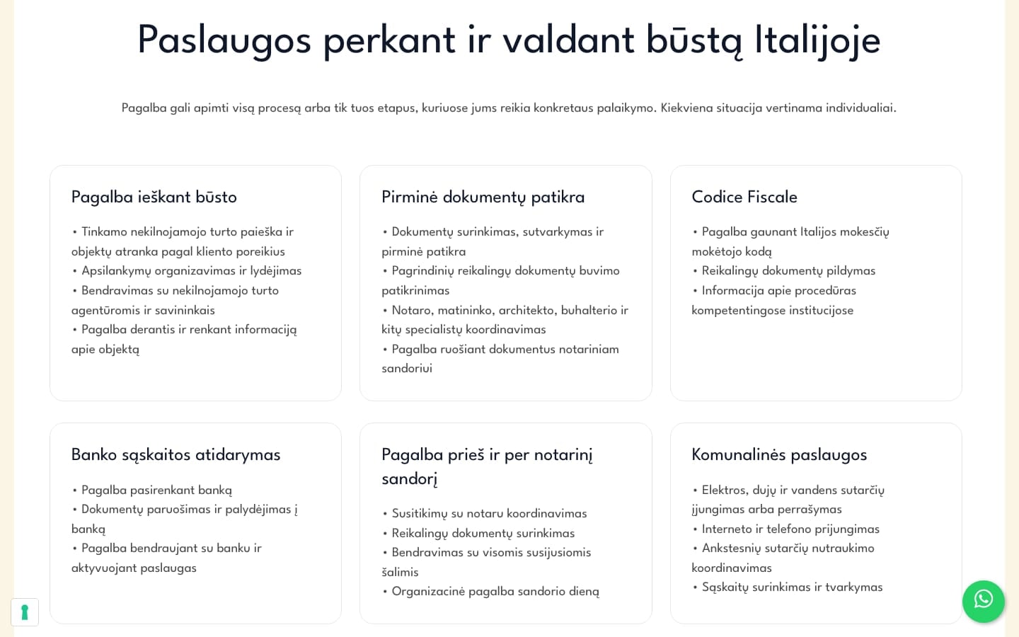 Sezione servizi del sito Casa Italija