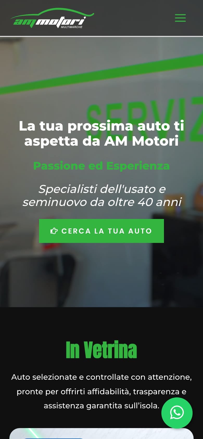 Home page mobile del sito AM Motori