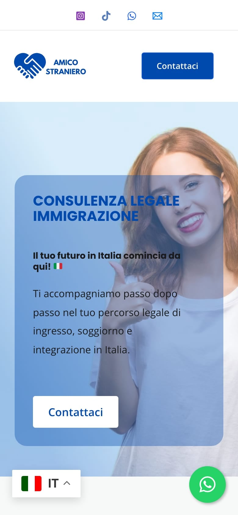 Home page di Amico Straniero vista da smartphone