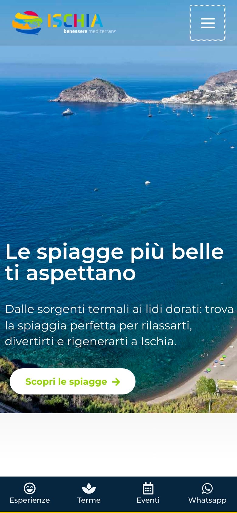 Home page mobile di Visit Ischia con la barra fissa in basso