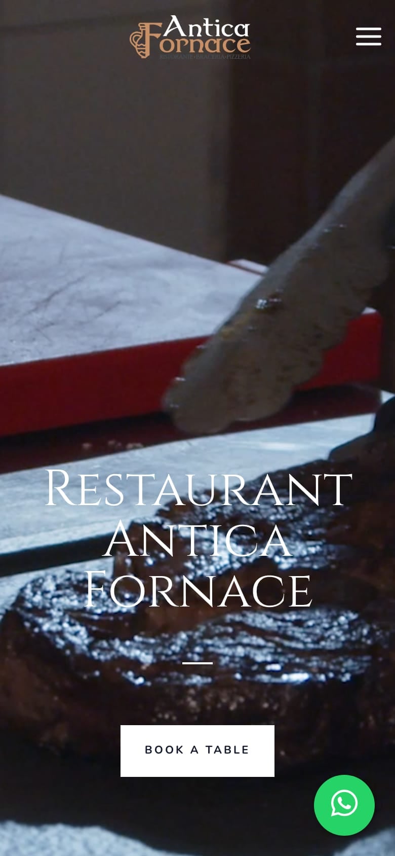 Home page mobile del sito del Ristorante Antica Fornace